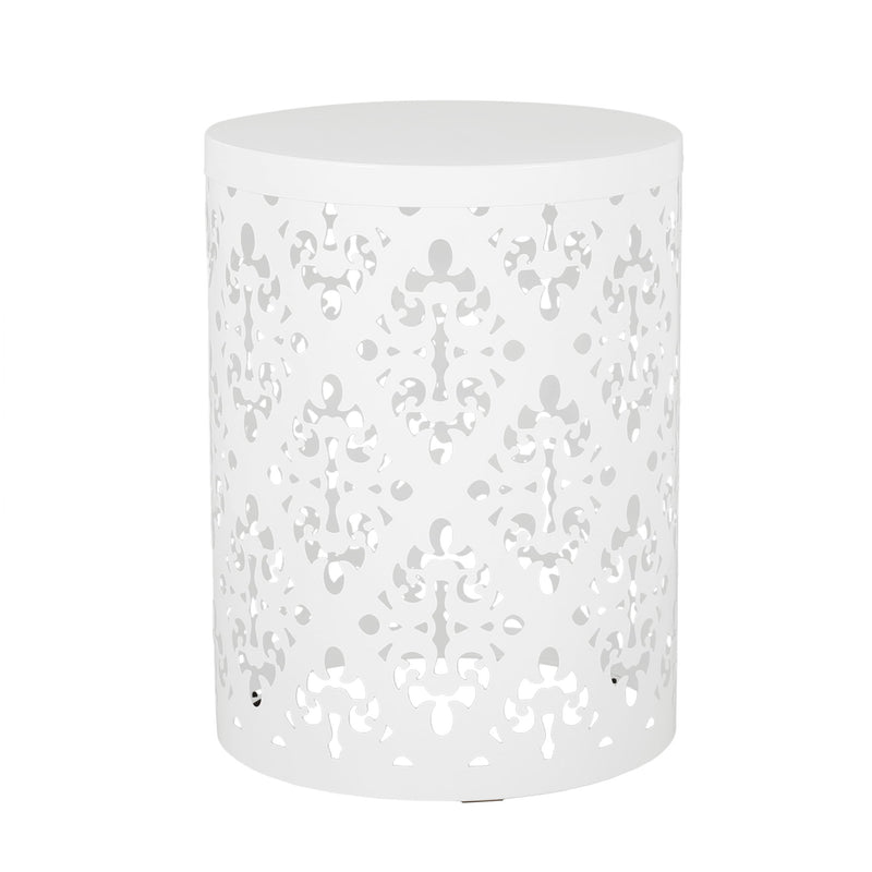 Modern outdoor metal end table by Noble House with sleek design, suitable for patio or garden decor.