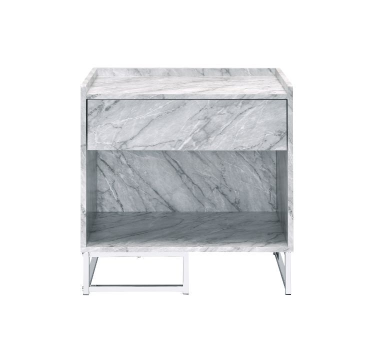 Azrael - Accent Table - White Printed Faux Marble & Chrome - R&R Furniture Gallery (Fountain Valley, CA)