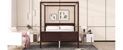 DreamHaus canopy platform bed with headboard, footboard, and slat support legs, showcasing a sturdy wooden frame and elegant design.