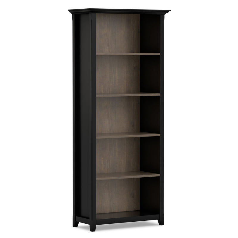 Simpli-Home Amherst bookcase with adjustable shelves, wooden storage unit with multiple tiers and a classic design.