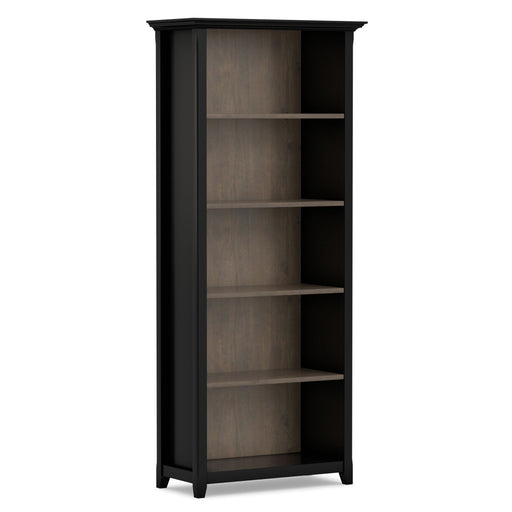 Simpli-Home Amherst bookcase with adjustable shelves, wooden storage unit with multiple tiers and a classic design.