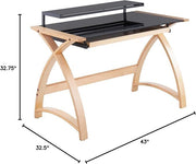 Lumi Source Bentley mid-century modern office desk with natural wood finish and black accents, featuring a lift top design.
