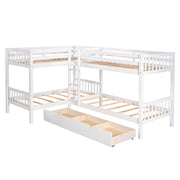 DreamHaus L-shaped bunk bed with built-in drawers, featuring a modern design and sturdy wooden frame for space-saving sleep solution.