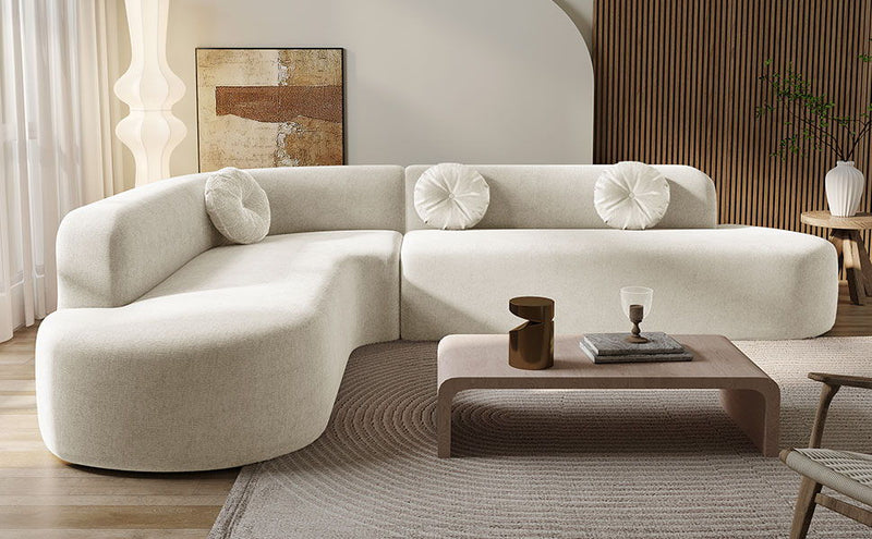 Extra Large Sectional Sofa Soft Fabric Upholstery, Elegant Curved Design With 3 Round Cushions, High - Resilience Foam For Ultimate Comfort - Beige - R&R Furniture Gallery (Fountain Valley, CA)