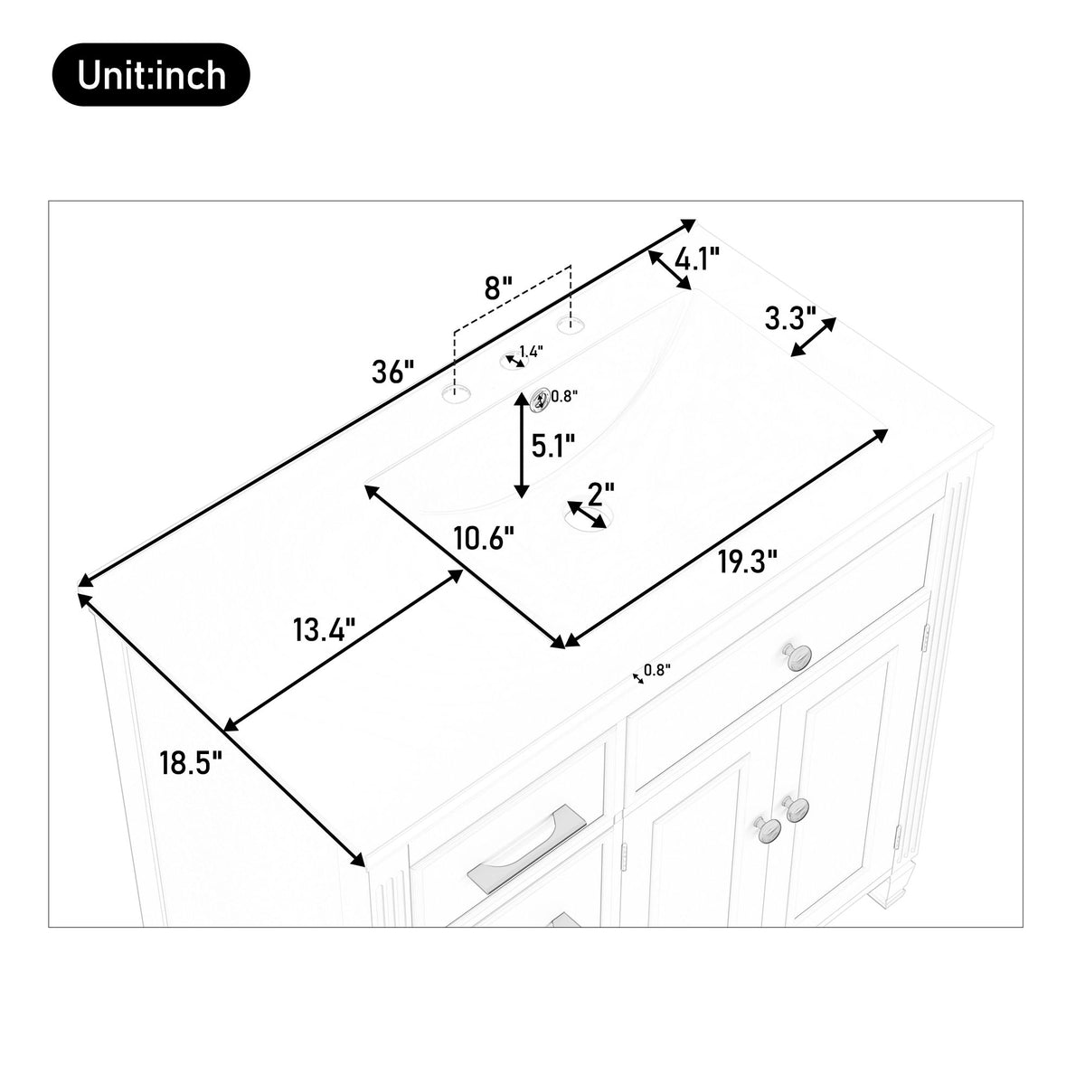 2 Piece Freestanding Bathroom Vanity Set With Sink Top, Reversible Dual Layout