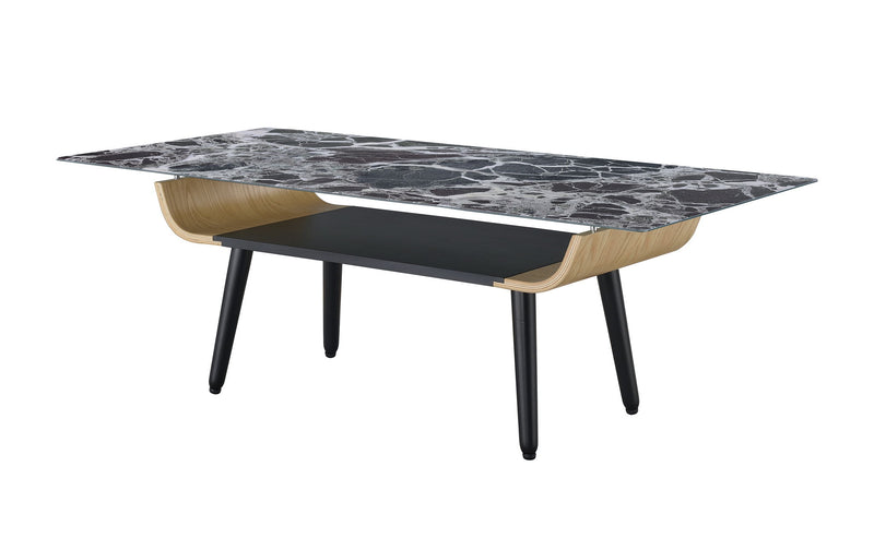Landon - Coffee Table With Glass Marble Texture Top And Bent Wood Design - R&R Furniture Gallery (Fountain Valley, CA)
