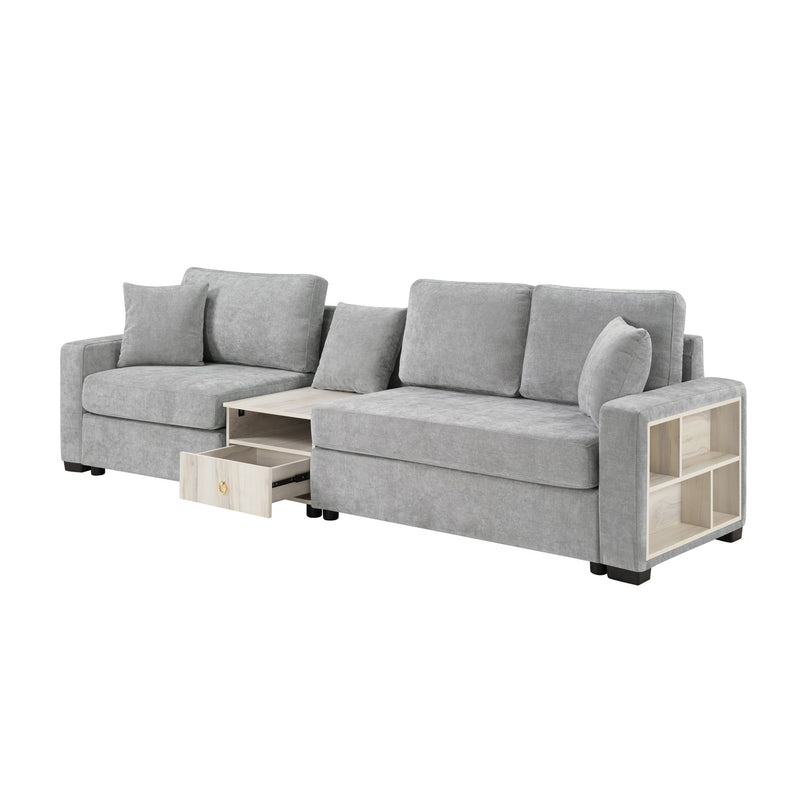 Noble House modular sofa couch with storage armrest and center console, featuring plush seating and modern design.
