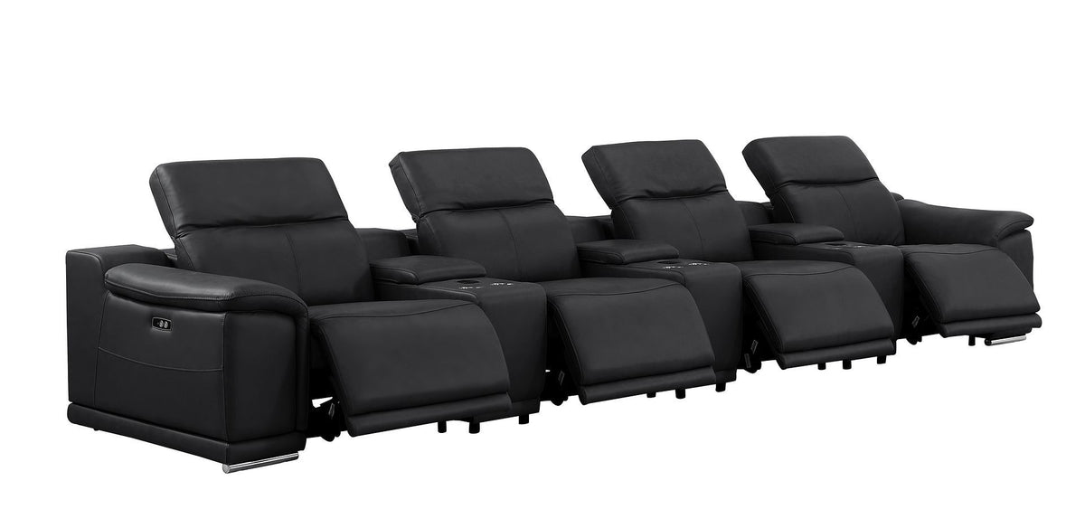 2679 - Genuine Leather Sofa With 4 Power Recliners, Power Headrests & 3 Storage Consoles