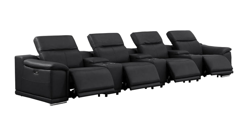 2679 - Genuine Leather Sofa With 4 Power Recliners, Power Headrests & 3 Storage Consoles