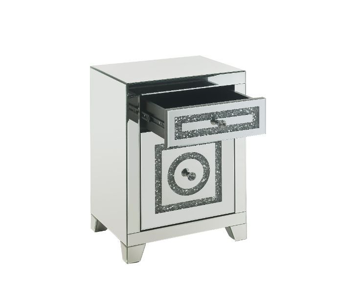 Noralie - 26"H Accent Table With Storage Drawers - Mirrored & Faux Diamonds - R&R Furniture Gallery (Fountain Valley, CA)