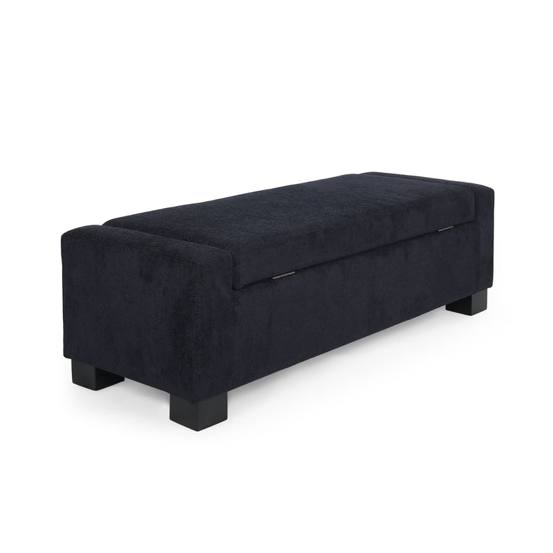 Noble House textured fabric ottoman bench with hinged lid, soft upholstery and sturdy wooden base for storage and seating.