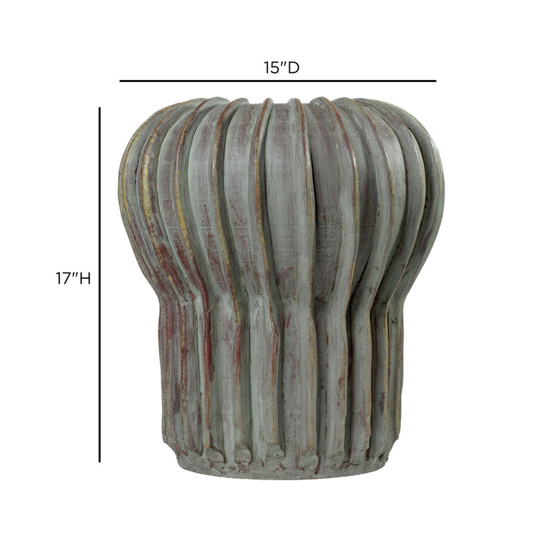 Gray-green terracotta vase from TOV Furniture's Visha collection, featuring a smooth, rounded shape and textured surface.