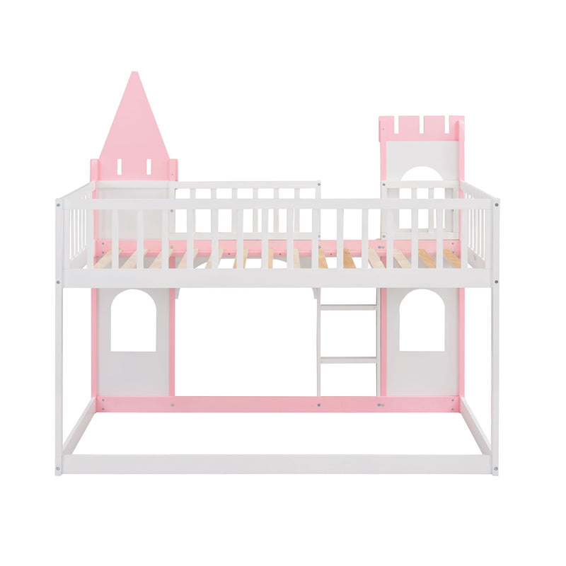 Twin Over Twin Castle Bunk Bed With Ladder - Pink - R&R Furniture Gallery (Fountain Valley, CA)