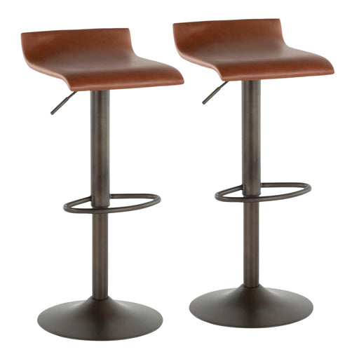 Set of two Lumi Source Ale industrial barstools with metal frames and wooden seats, perfect for modern kitchen or bar area.