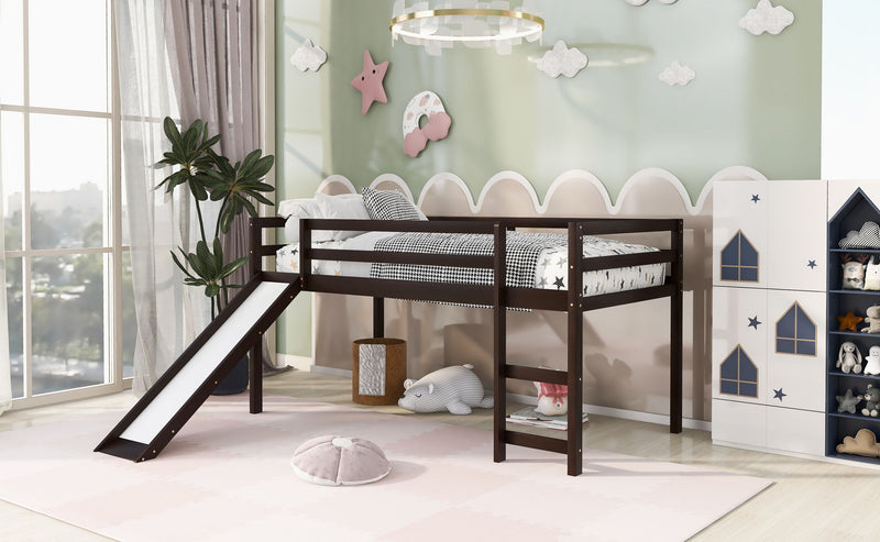 DreamHaus loft bed with slide featuring multifunctional design, sturdy frame, and built-in ladder for children’s bedroom.