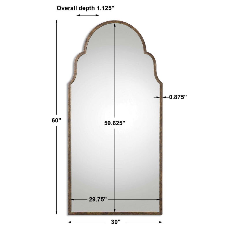 Uttermost Brayden Tall Arch Wall Mirror in light brown wood frame, reflecting a modern, elegant design for wall decor.