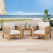 Outdoor acacia wood club arm chair with wicker accents by Noble House, featuring a stylish and comfortable design for outdoor seating.