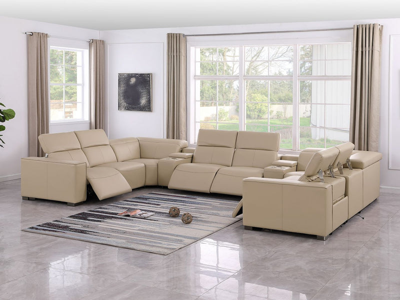 1208 - 10 Piece U Shaped Leather Sectional With 4 Power Recliners & Power Headrest