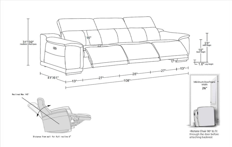 9762 - 3-Piece Modular Power Reclining Sofa With 3 Power Recliners In