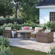 Patio Seating Group For 4 With Cushions And Fire Pit Table - Brown - R&R Furniture Gallery (Fountain Valley, CA)