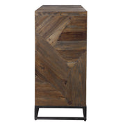 Dark brown reclaimed wood accent cabinet with two doors by Uttermost, showcasing a rustic, sturdy design.