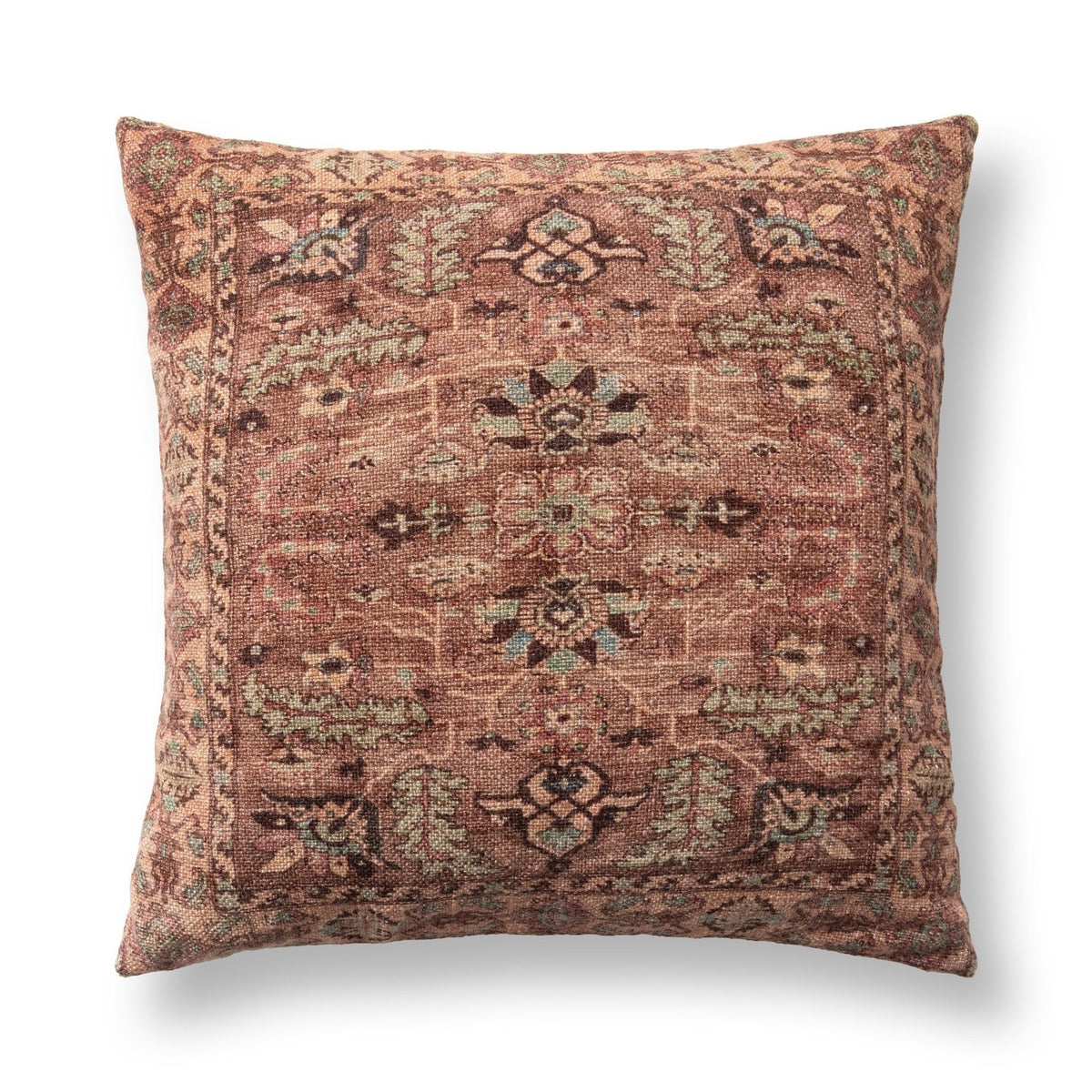 Villa Medley 22-inch accent pillow in multi and olive green pattern