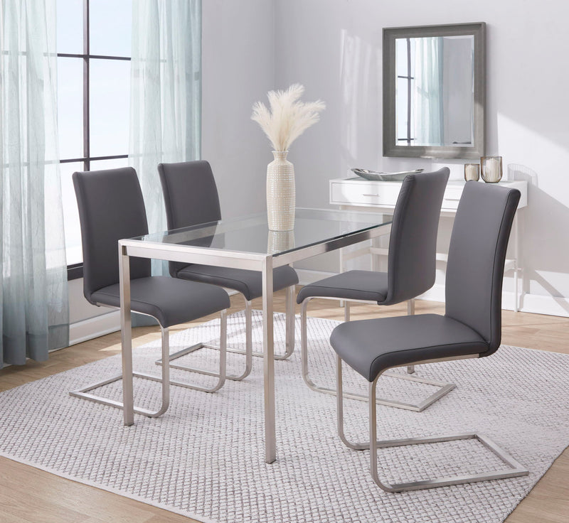 Lumi Source Fuji Foster contemporary 5-piece dining set with glass tabletop and modern design, perfect for stylish dining rooms.