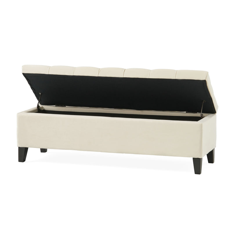 Button Tufted Diamond Stitch Storage Ottoman - Beige - R&R Furniture Gallery (Fountain Valley, CA)