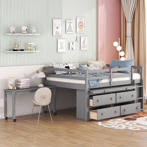 Loft Bed With Retractable Writing Desk And 4 Drawers, With Lateral Portable Desk And Shelves - R&R Furniture Gallery (Fountain Valley, CA)