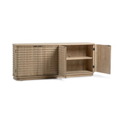 Classic Home Harbor 4-door buffet cabinet with wood finish, featuring sleek handles and ample storage space.