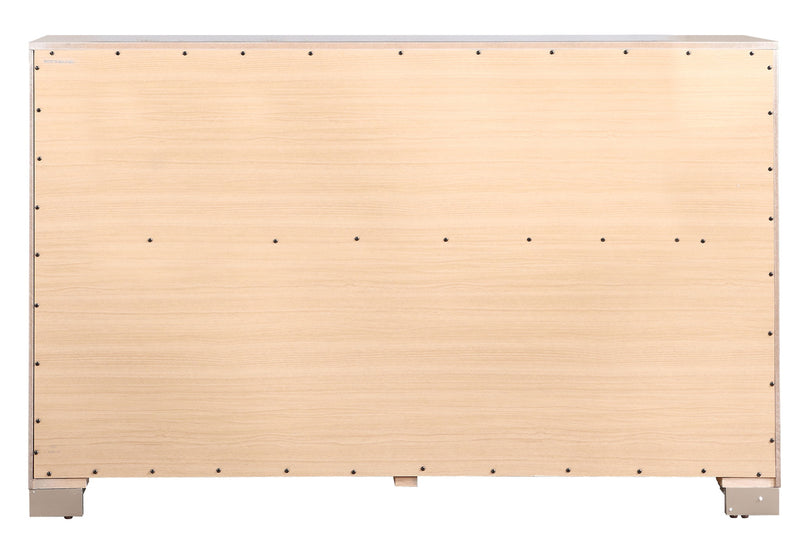 Silver Champagne Alana dresser by Glory Furniture featuring sleek design and multiple drawers for stylish storage.