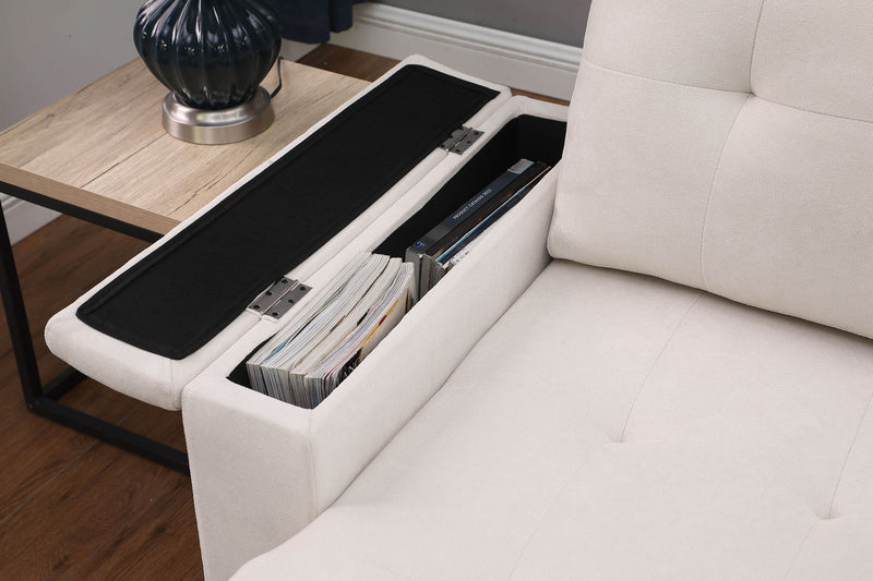 Ashlyn II - 84"W Woven Fabric Reversible Sleeper Sectional Sofa with Storage Chaise - R&R Furniture Gallery (Fountain Valley, CA)