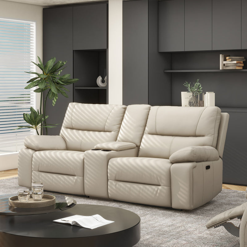 Malibu - Modern Power Motion 3 Piece Reclining Loveseat Sofa With Cup Holders - Cream Taupe Beige - R&R Furniture Gallery (Fountain Valley, CA)