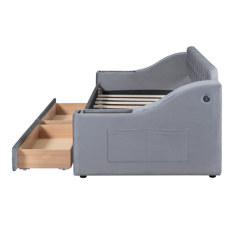 Upholstered Daybed With Storage Armrests And USB Port - R&R Furniture Gallery (Fountain Valley, CA)