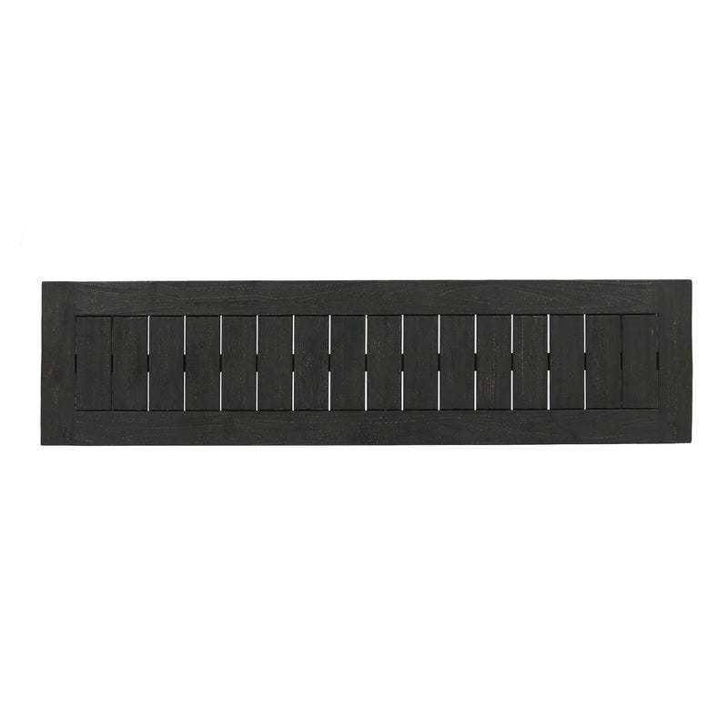 Dark gray Noble House Realm outdoor bench with slat panel top and base, ideal for patio or garden seating.