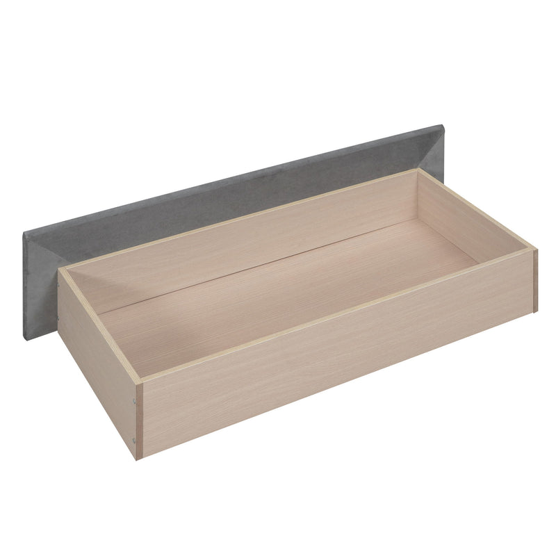 DreamHaus upholstered storage daybed with slat support, featuring a padded headboard and sleek design in a modern bedroom setting.