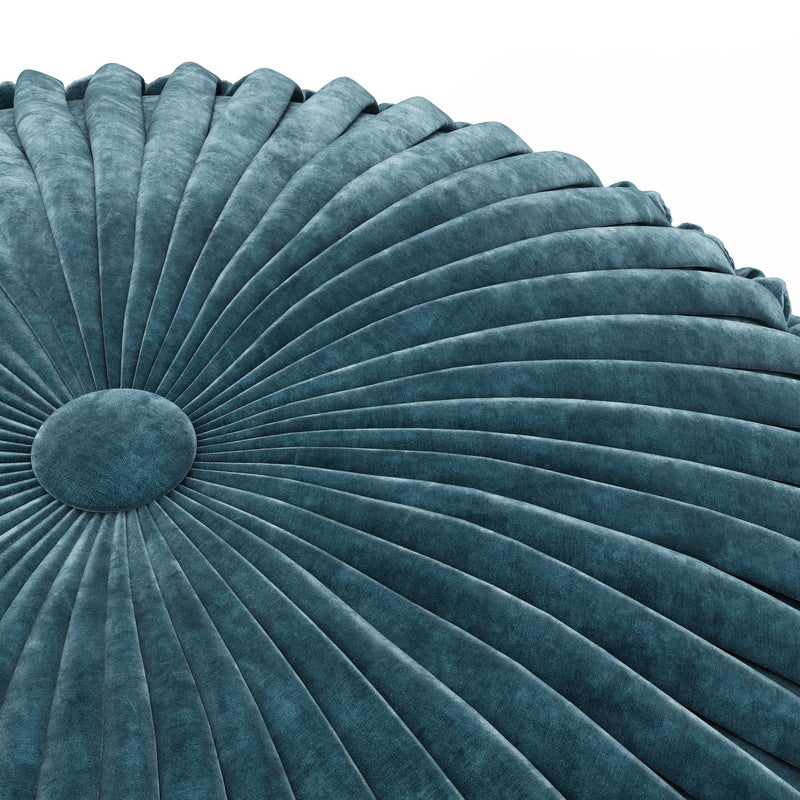 Simpli-Home Renee handcrafted round accent pouf with soft fabric upholstery and plush cushioning for versatile home decor.