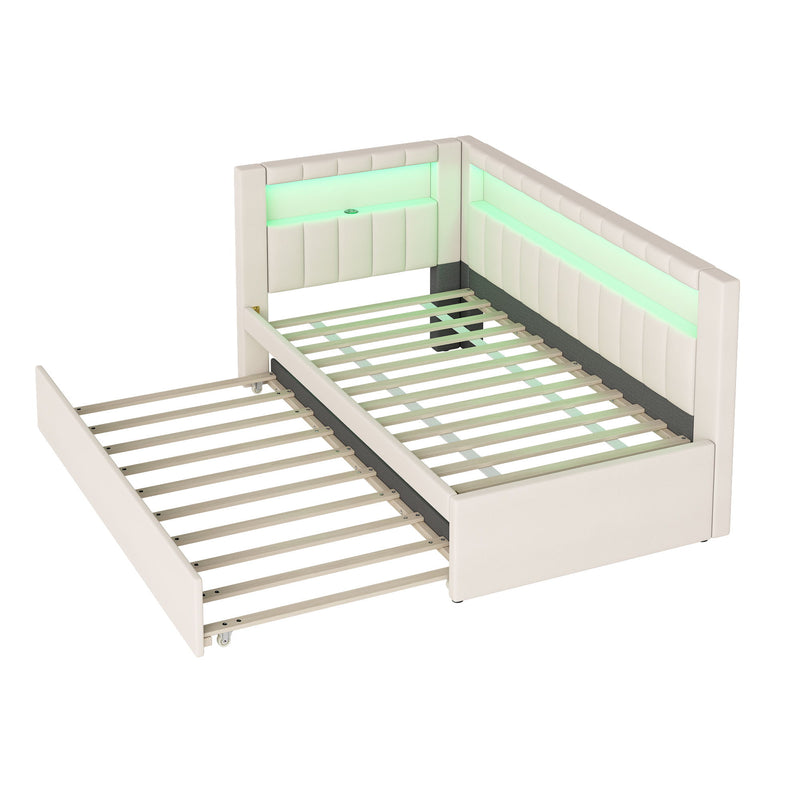 Upholstered Platform Bed With USB Ports And LED Belt