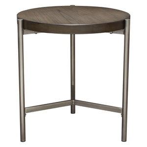 Atwood 22" Round End Table w/ Grey Oak Veneer Top & Brushed Silver Metal Base by Diamond Sofa