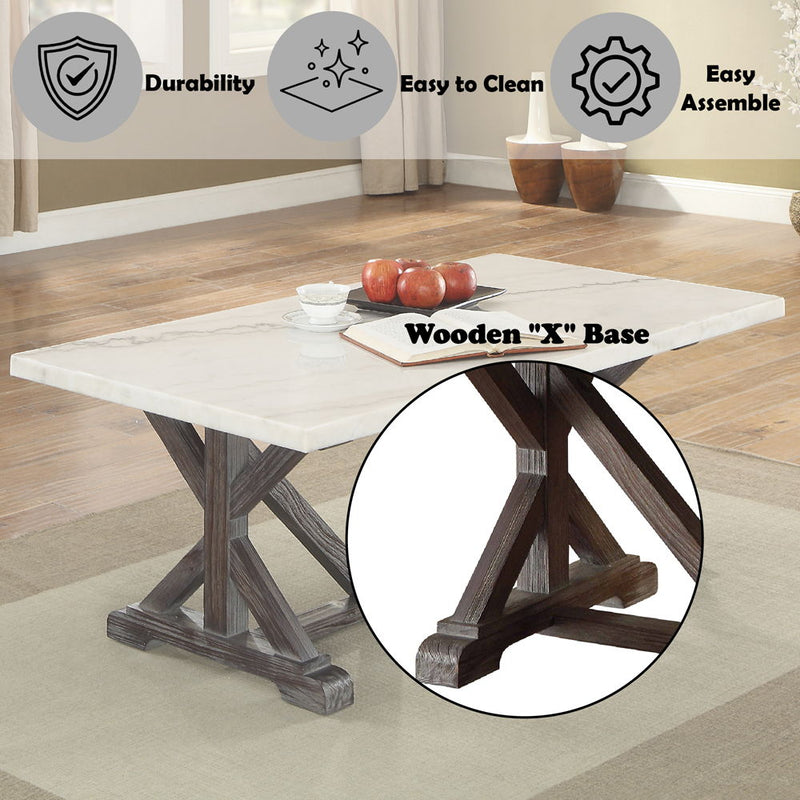 Romina - Coffee Table - White Marble Top & Weathered Espresso - R&R Furniture Gallery (Fountain Valley, CA)