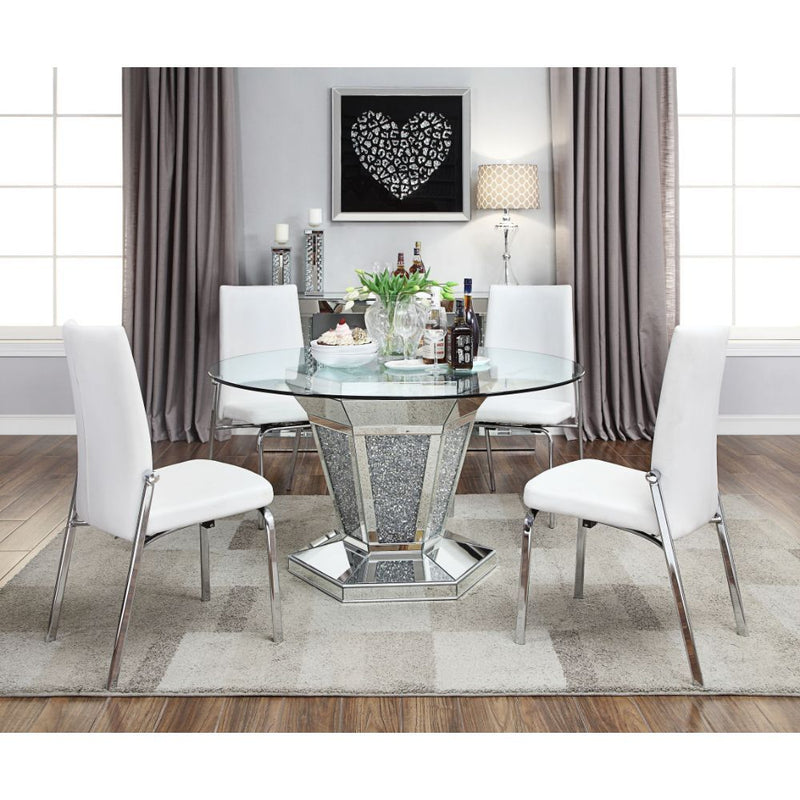 Noralie - Dining Table - Mirrored, Faux Diamonds & Clear Glass Top - R&R Furniture Gallery (Fountain Valley, CA)