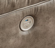 Ravenel 3-piece power reclining sectional with raf loveseat and console in faux leather, Fossil color, by Signature Design by Ashley®.