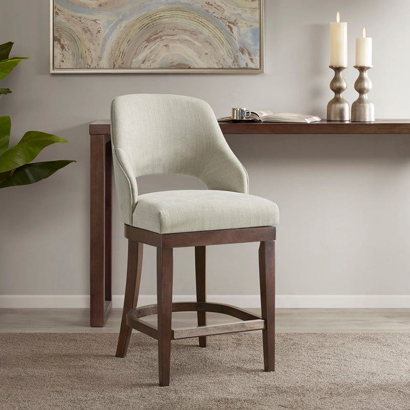 Counter Stool With Swivel Seat, Upholstery And Solid Wood Legs - Cream - R&R Furniture Gallery (Fountain Valley, CA)