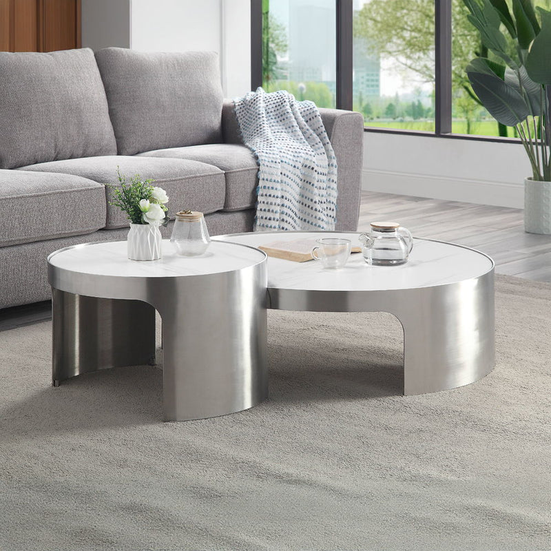 Abilene - Nesting Coffee Table Set - Marble Top & Brush Silver - R&R Furniture Gallery (Fountain Valley, CA)