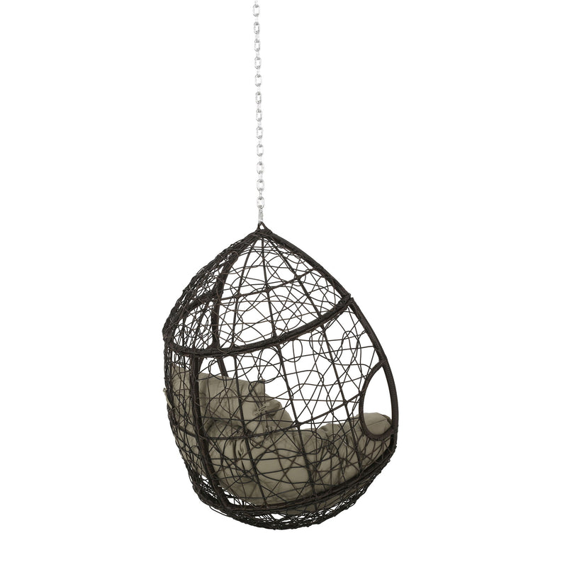 Noble House teardrop hanging chair with 8ft chain, stylish outdoor hammock seat with soft fabric and sturdy frame.