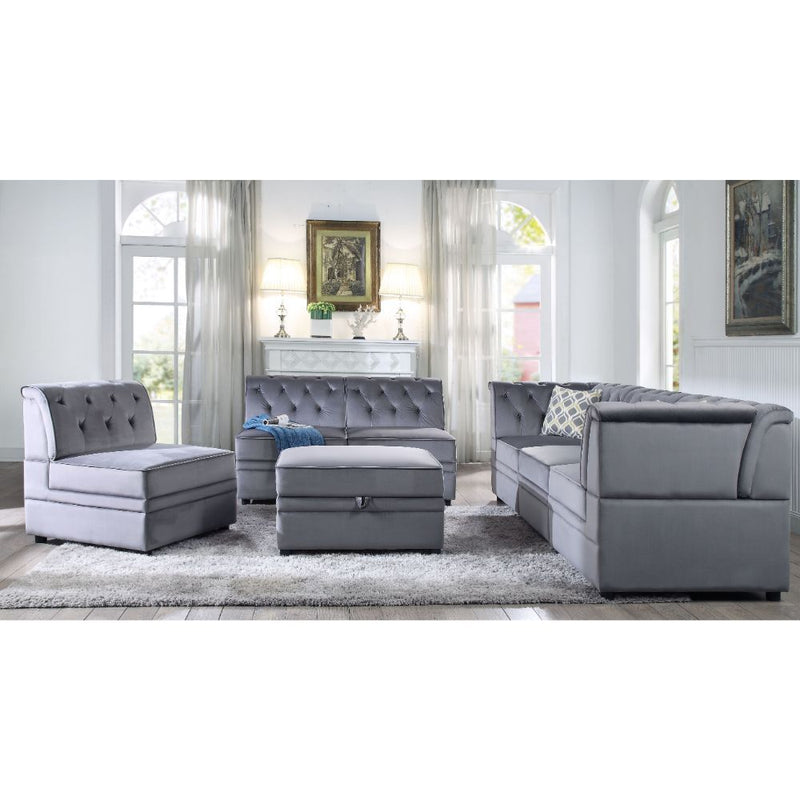 Bois II - Modular Armless Chair - Gray Velvet - R&R Furniture Gallery (Fountain Valley, CA)