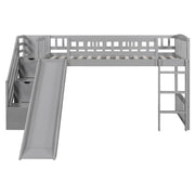 DreamHaus loft stairway bed with two drawers, convertible ladder, and slide in a modern children's bedroom setting