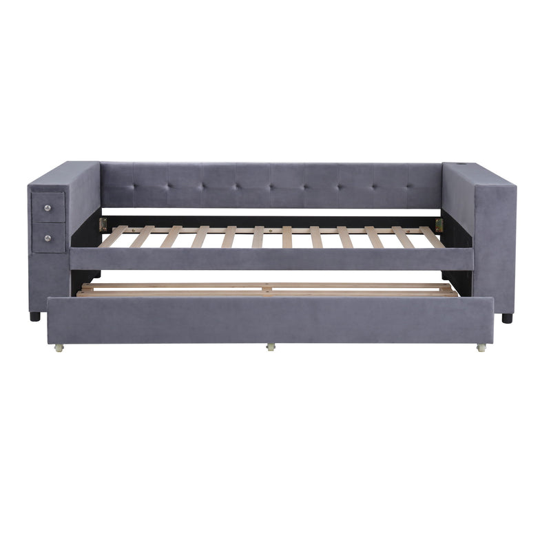 Upholstered Bed With Storage And Twin Trundle, USB Charging Ports - R&R Furniture Gallery (Fountain Valley, CA)