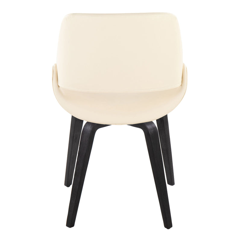 Pair of Lumi Source Fabrico mid-century modern dining chairs with comfortable upholstered seats and wooden legs.