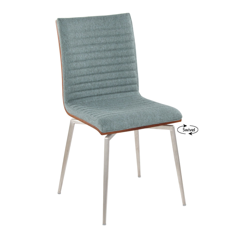 Two modern Lumi Source Mason dining chairs with swivel bases, featuring contemporary design and cushioned seats.